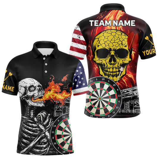 Custom US Flag Flame Skull Dartboard Dart Shirts For Men Dart Team Jerseys Personalized NYN0036