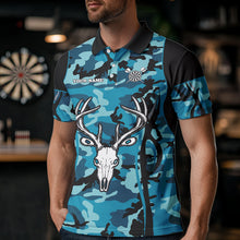 Load image into Gallery viewer, Custom Black And Turquoise Camo Deer Head Dart Shirts For Men Outfits Dart Jerseys NYN0037