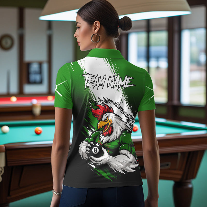 Personalized Funny Rooster 8 Ball Billiard Pool Shirt Custom Green Grunge Billiard Attire For Women NYN2952