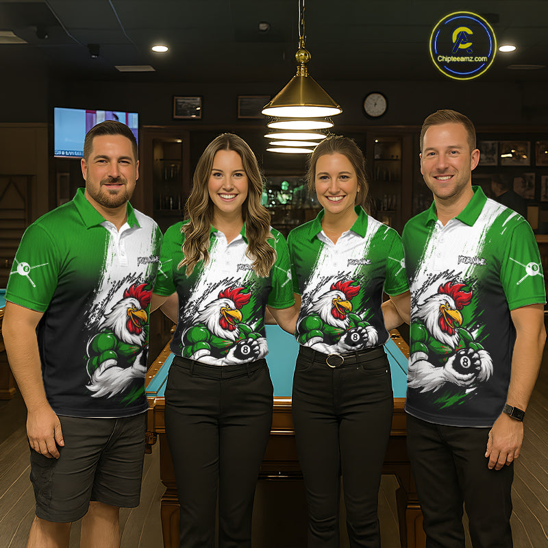 Personalized Funny Rooster 8 Ball Billiard Pool Shirt Custom Green Grunge Billiard Attire For Women NYN2952
