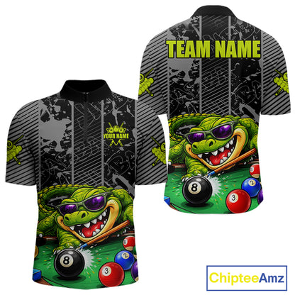 Personalized Funny Crocodile Plays Billiard Pool Shirt Custom 8 Ball Billiard Team Attire For Men NYN2953
