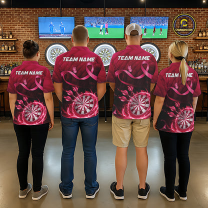 Pink Ribbon Thunder Lightning Women Dart Polo & Quarter Zip Shirt Custom Breast Cancer Darts Jersey NYN2947