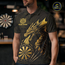 Load image into Gallery viewer, Custom Gold Tribal Pattern Dragon Darts Polo &amp; 1/4 Zip Shirt For Men Darts Team League Jersey NYN3355