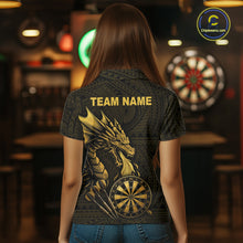 Load image into Gallery viewer, Custom Gold Tribal Pattern Dragon Darts Polo &amp; 1/4 Zip Shirt For Women Darts Team League Jersey NYN3355