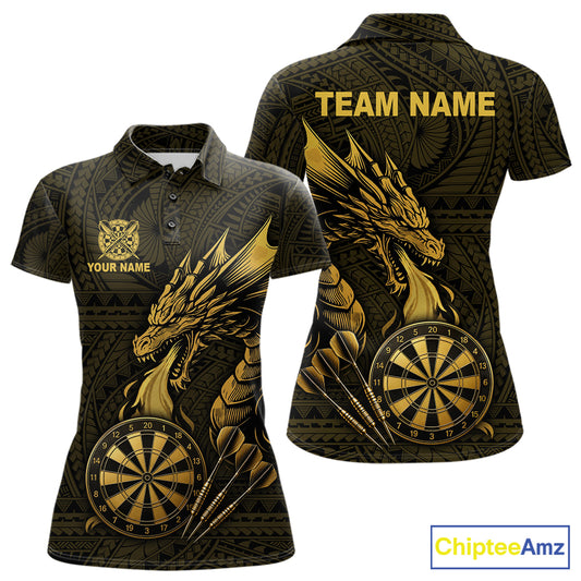 Gold tribal dragon darts polo shirt for women custom dart team jersey