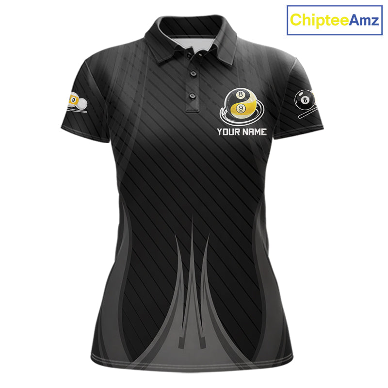 Personalized Black 8 Ball and 9 Ball women's billiard polo shirt custom pool team jersey