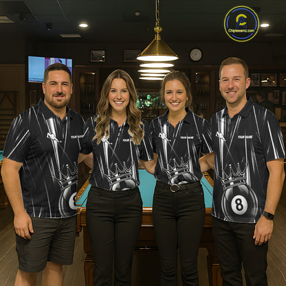 Women's billiard team wearing Black White Crown 8 Ball team uniforms