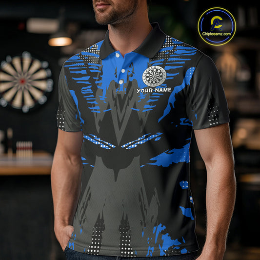 Silver Dartboard Blue Grunge Polo Dart Shirt For Men Personalized Outfits Darts Team Jerseys NYN0855