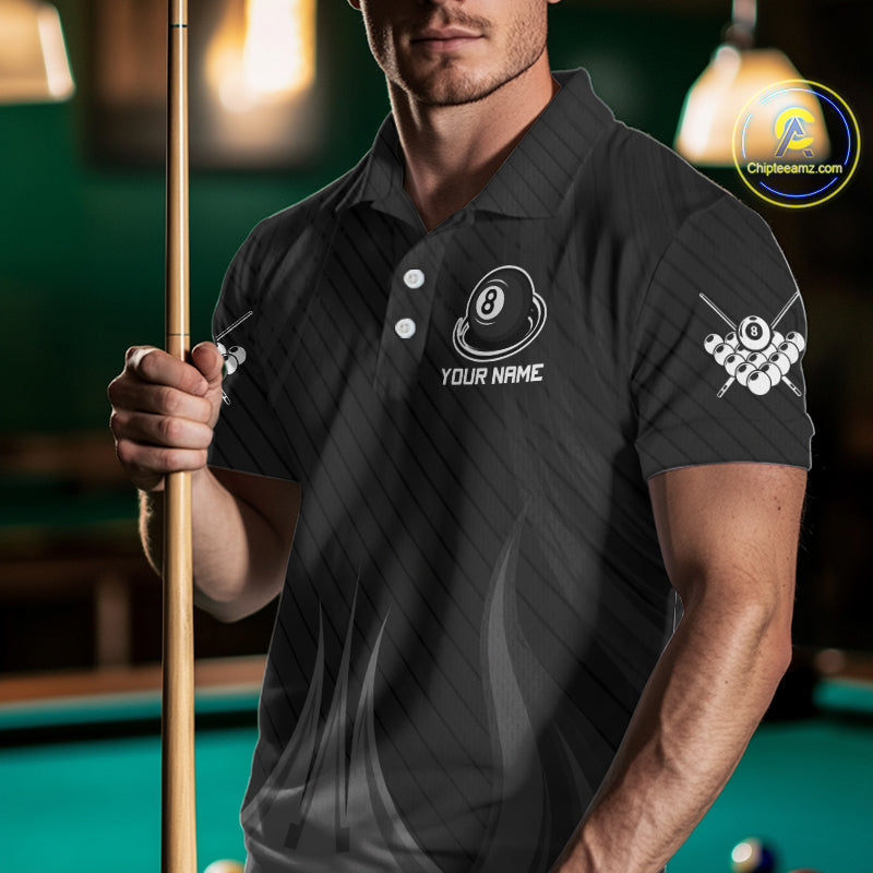 Black 8 Ball Pool Billiard Polo & Quarter-Zip Shirt For Men Personalized Ball Billiard Team Attire NYN2746