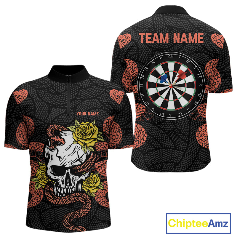 Custom Orange Cobra Roses Skull Dartboards Dart Shirts For Men, Dart Team Jerseys NYN0044