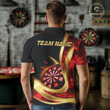 Load image into Gallery viewer, Personalized Red Flaming Thunder Darts Polo &amp; 1/4-Zip Shirt For Men Gold Dart Team Dart Jerseys NYN2957