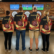 Load image into Gallery viewer, Personalized Red Flaming Thunder Darts Polo &amp; 1/4-Zip Shirt For Men Gold Dart Team Dart Jerseys NYN2957