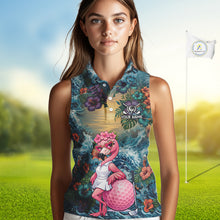Load image into Gallery viewer, Womens Flamingo Golf Clothing Waving Tropical Golf Shirt Custom Floral Golf Sleeveless Polo, Golf Gifts NYN2959