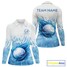 Load image into Gallery viewer, Custom Womens Golf Polo Shirts, Blue Splatter Golf Ball White Men Golf Polo Shirt, Best Golf Shirts NYN2961