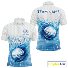 Load image into Gallery viewer, Custom Mens Golf Polo Shirts, Blue Splatter Golf Ball White Men Golf Polo Shirt, Best Golf Shirts NYN2961