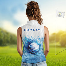 Load image into Gallery viewer, Custom Womens Golf Polo Shirts, Blue Splatter Golf Ball White Men Golf Sleeveless Polo Shirt, Golf Shirts NYN2961