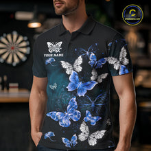 Load image into Gallery viewer, Custom Blue Butterfly Dart Polo &amp; 1/4-Zip Shirt For Men Darts Team Shirt With Butterflies NYN3350