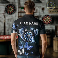 Load image into Gallery viewer, Custom Blue Butterfly Dart Polo &amp; 1/4-Zip Shirt For Men Darts Team Shirt With Butterflies NYN3350