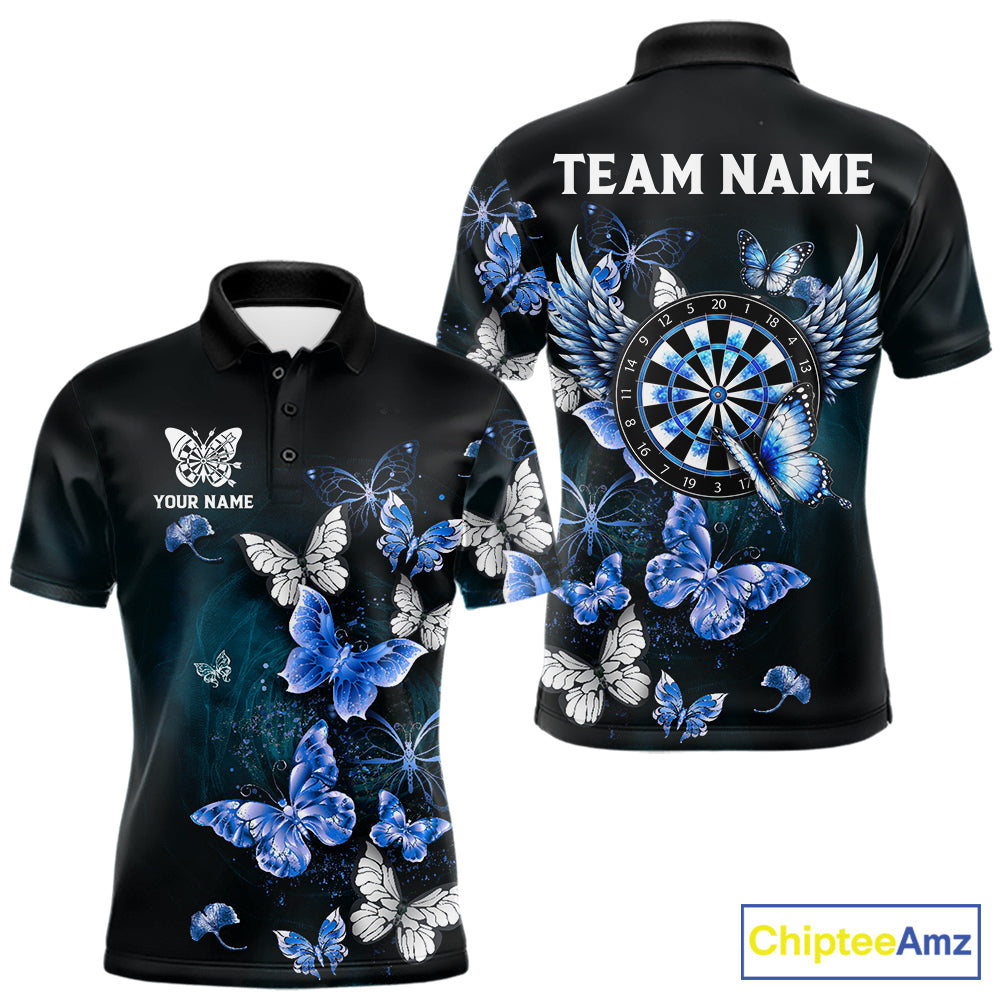Blue butterfly dart polo shirt for men custom darts team apparel