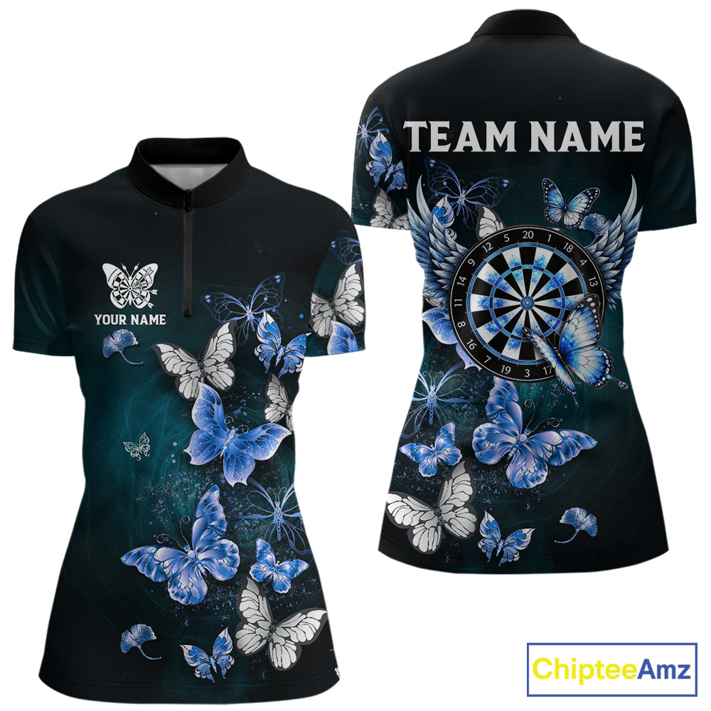 Blue butterfly dart 1/4-zip shirt for women custom darts team apparel