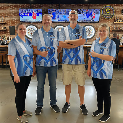 White & Blue Grunge Ribbon Dartboard Dart Shirt For Women Custom Prostate Cancer Dart Team Jerseys NYN3352