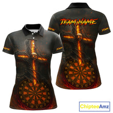 Load image into Gallery viewer, Custom Flames Skull Dartboard Halloween Polo Dart Shirt For Women Outfits Dart Team Jersey NYN0871