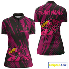 Load image into Gallery viewer, Custom Black And Pink Flamingo Dartboard Funny Dart Team Women Quarter-Zip Shirt Dart Jerseys NYN1538