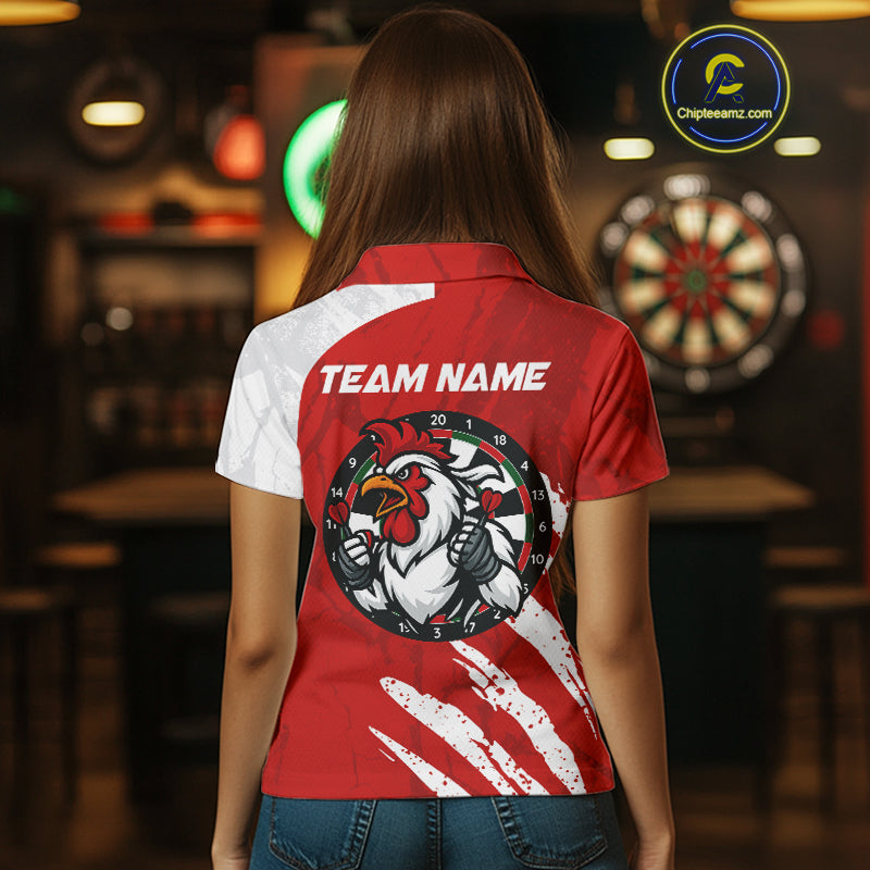 Custom White And Red Rooster Dartboard Dart Women Polo Shirt Funny Dart Team Jerseys NYN1540