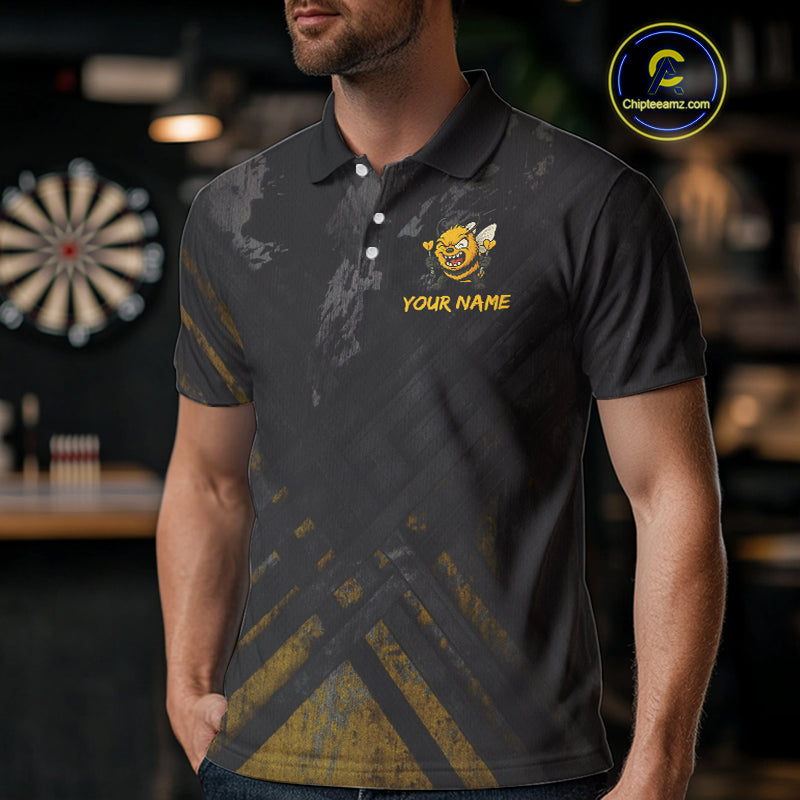 Custom Grunge Black Yellow Funny Bee Dart Polo Shirt For Men Dart Jerseys NYN1545
