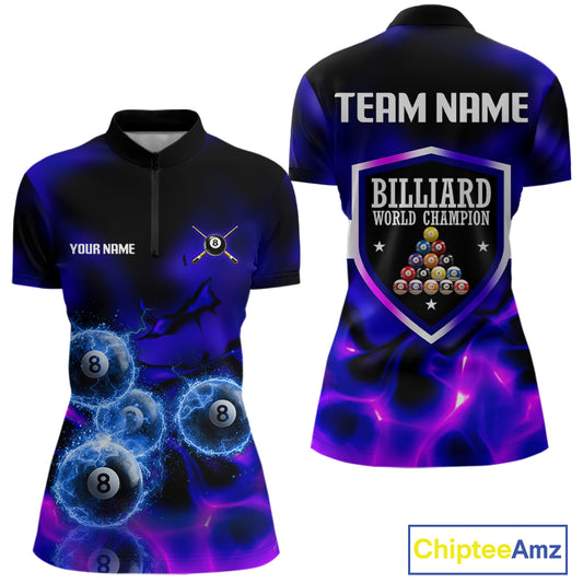 Personalized Blue Holographic Billiard Ball Shirt For Women Pool 8 Ball Billiard Team Jersey NYN2312