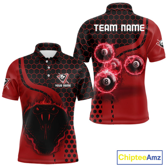 Red Ball 8 Lightning Billiard Polo & Quarter-Zip Jerseys For Men Custom Pool Team Jersey NYN2315