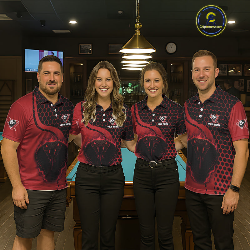 Red Ball 8 Lightning Billiard Polo & Quarter-Zip Jerseys For Men Custom Pool Team Jersey NYN2315
