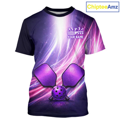 Custom Lightning Purple And Pink Pickleball T-Shirt For Men Pickleball Ball & Paddle Jersey NYN2578