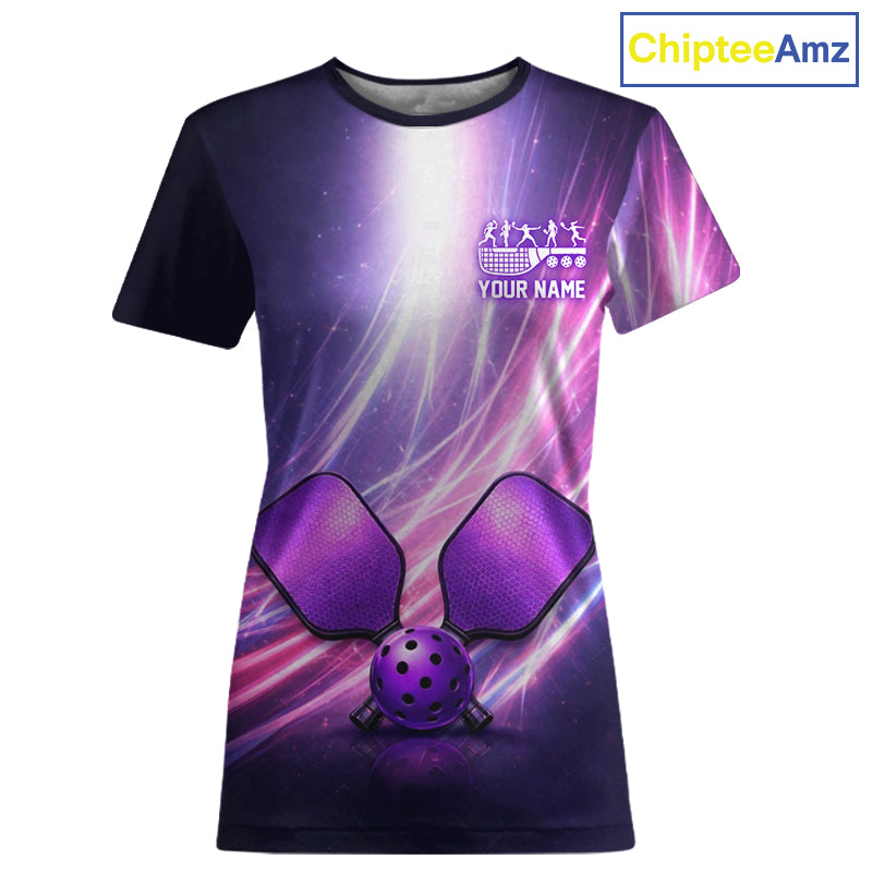 Custom Lightning Purple And Pink Pickleball T-Shirt For Women Pickleball Ball & Paddle Jersey NYN2578