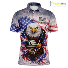 Load image into Gallery viewer, US Flag Grunge Eagle Pool 8 Ball &amp; Cue Billiard Shirt For Men Custom Patriotic Billiard Attire NYN2588