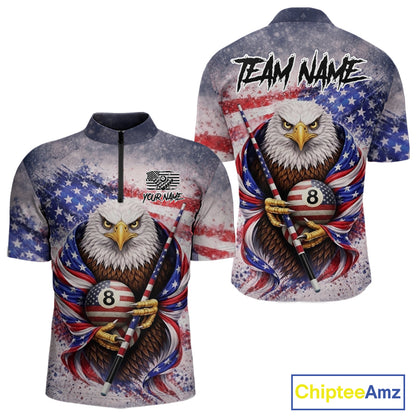 US Flag Grunge Eagle Pool 8 Ball & Cue Billiard Shirt For Men Custom Patriotic Billiard Attire NYN2588