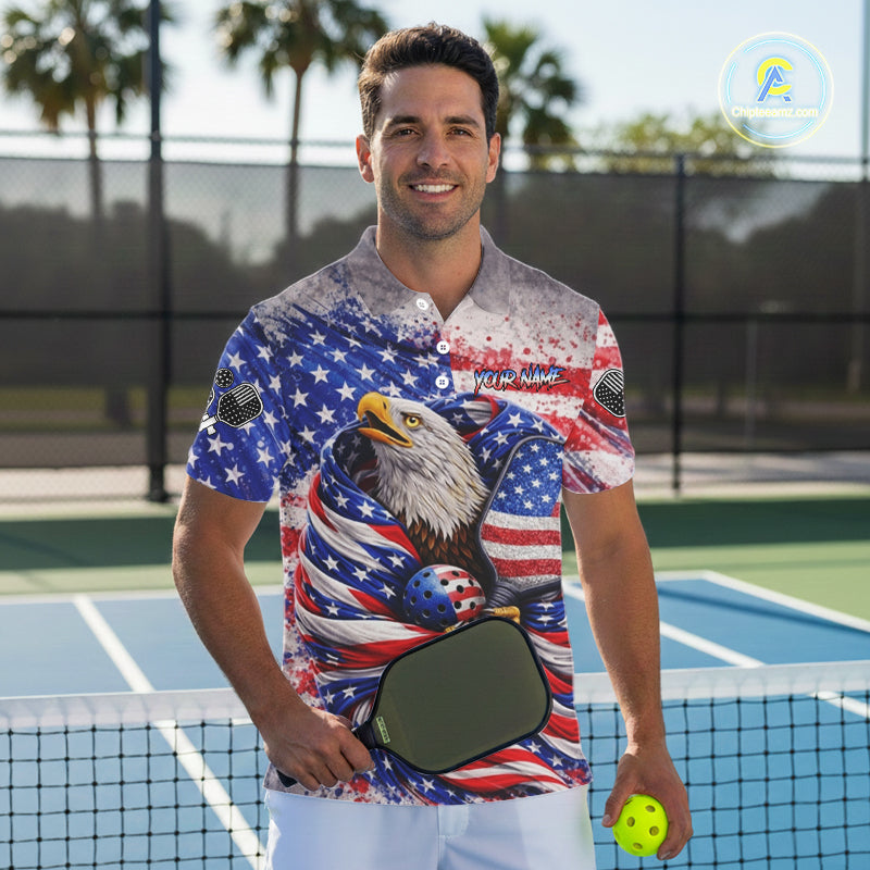 Custom Eagle US Flag Paint Pickleball Ball & Paddle T-Shirt Patriotic Pickleball Jersey For Men NYN2580