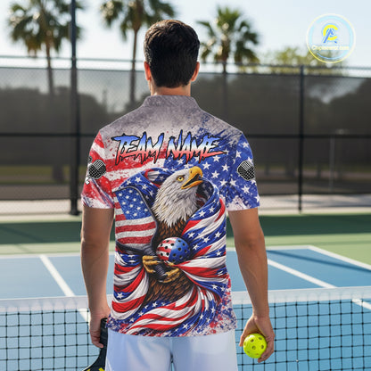 Custom Eagle US Flag Paint Pickleball Ball & Paddle T-Shirt Patriotic Pickleball Jersey For Men NYN2580