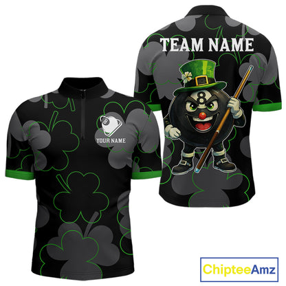 Green Grey Shamrock Funny 8 Ball Pool Men Billiard Shirt Custom St Patrick's Day Billiard Team Jerseys NYN2749
