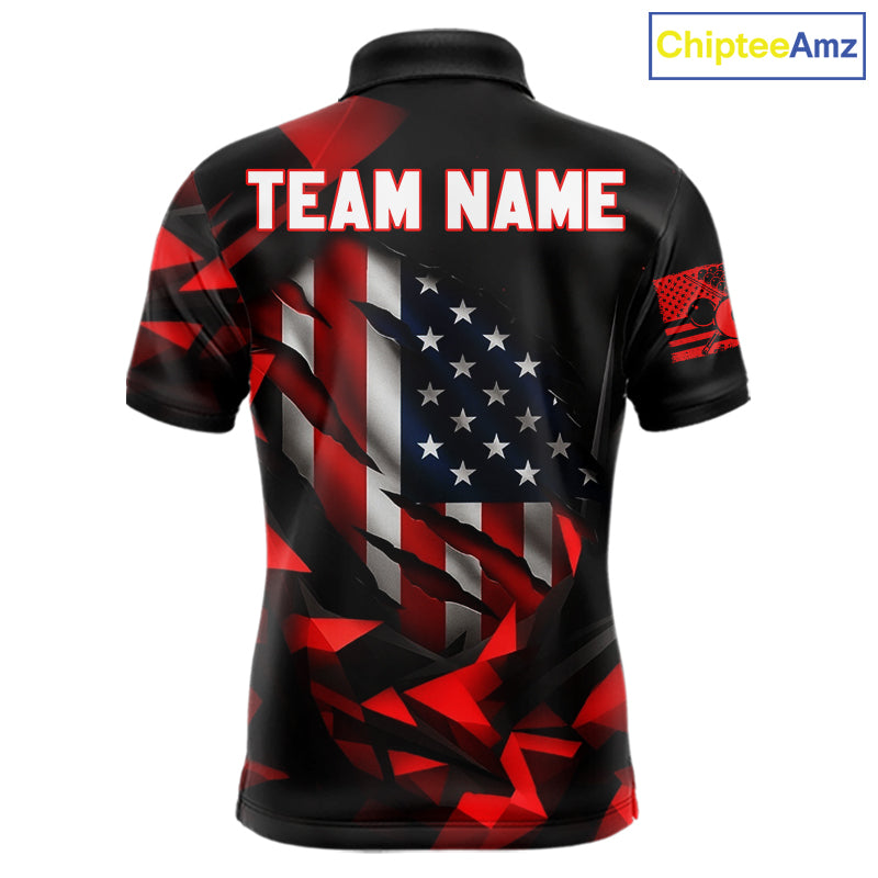 Red Geometric Torn American Flag 8 Ball Pool Billiard Team Shirt Custom Billiard Jerseys For Men NYN2750