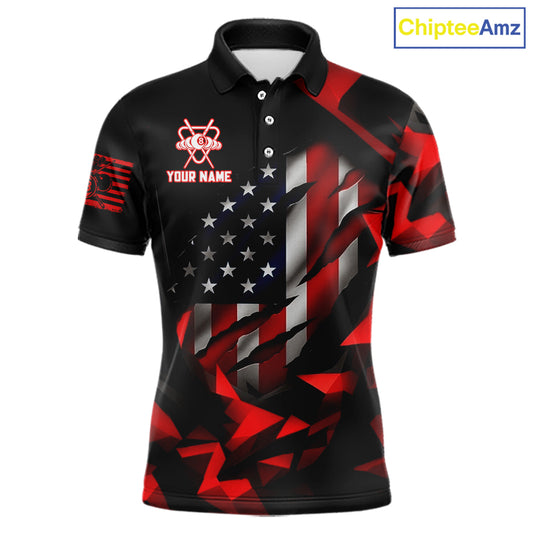 Red Geometric Torn American Flag 8 Ball Pool Billiard Team Shirt Custom Billiard Jerseys For Men NYN2750