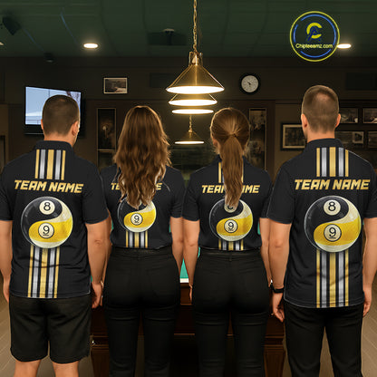 Black & Gold Yin And Yang 8 Ball & 9 Ball Pool Billiard Jerseys For Men Custom Billiard Team Shirt NYN2753