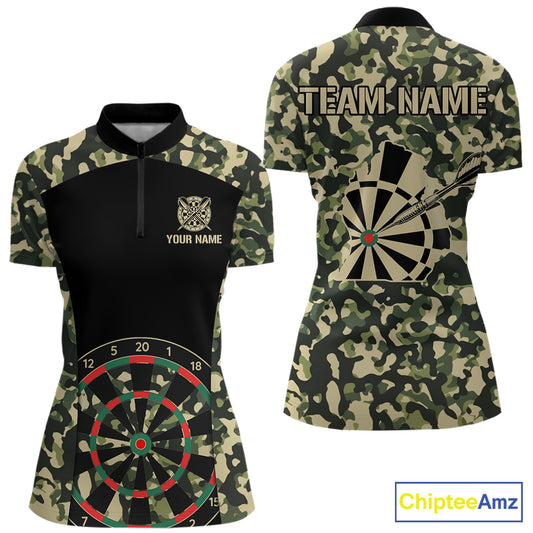 Custom Camouflage Pattern Dartboard Darts Quarter-Zip Shirts For Women Outfits Darts Jerseys NYN2754