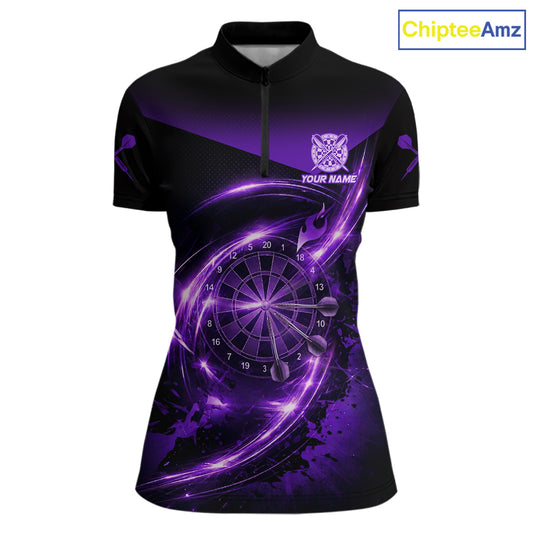 Thunder Purple Dartboard Women Dart Polo & 1/4-Zip Shirt Custom Name Splatter Dart Jersey For Darters NYN2964