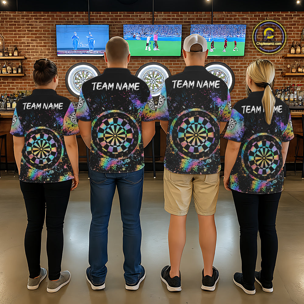 Holographic Splatter Dartboard Women Dart Shirt Custom Name Grunge Ribbon Dart Jersey For Darters NYN2967