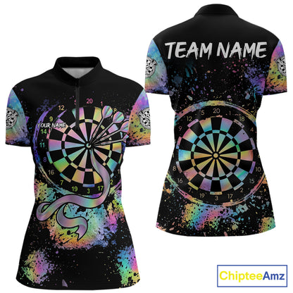 Holographic Splatter Dartboard Women Dart Shirt Custom Name Grunge Ribbon Dart Jersey For Darters NYN2967