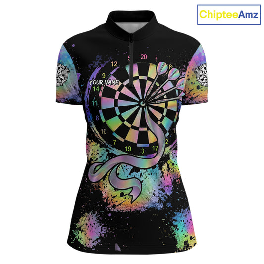Holographic Splatter Dartboard Women Dart Shirt Custom Name Grunge Ribbon Dart Jersey For Darters NYN2967