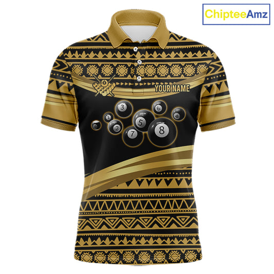Gold Tribal 8 Ball Pool Shirts Men Billiard Polo & 1/4 Zip Shirt Custom Pool Billiard Team Jerseys NYN2971