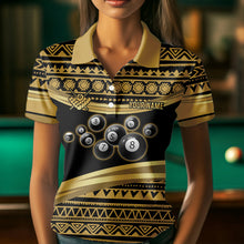 Load image into Gallery viewer, Gold Tribal 8 Ball Pool Shirts Women Billiard Polo &amp; 1/4 Zip Shirt Custom Pool Billiard Team Jerseys NYN2971