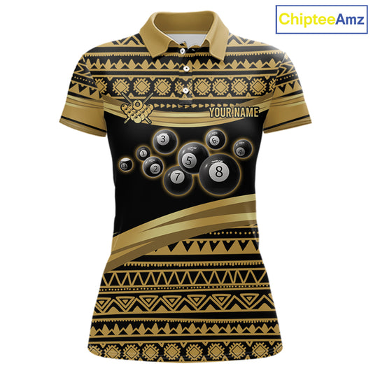 Gold Tribal 8 Ball Pool Shirts Women Billiard Polo & 1/4 Zip Shirt Custom Pool Billiard Team Jerseys NYN2971